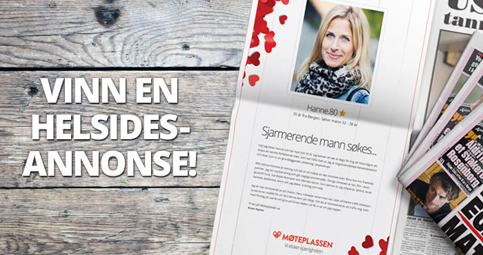 Gi din profil på Møteplassen et skikkelig løft og vinn Norges største kontaktannonse – en helside en av Norges største aviser på Valentinsdagen den 14. februar.