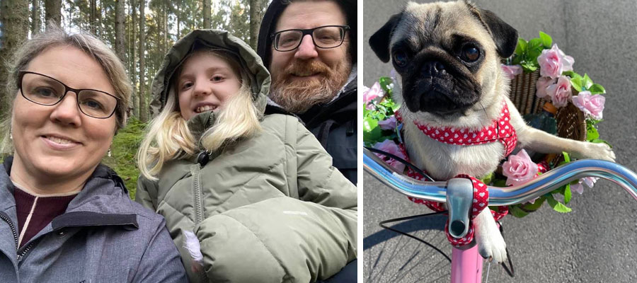 Lever familieliv med datteren Tilde og hunden Svea.